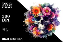 Colorful Skull with Flowers PNG Product Image 2