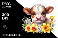 Cute Highland Cow with Narcissus, Transparent PNG Product Image 2