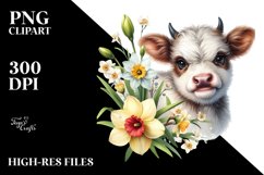 Cute Highland Cow with Narcissus, Transparent PNG Product Image 2