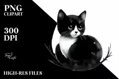 Simple Black Cat Watercolor Clipart PNG Product Image 1