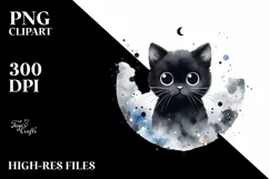 Simple Black Cat Watercolor Clipart PNG Product Image 1