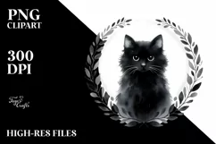 Simple Black Cat Watercolor Clipart PNG Product Image 1