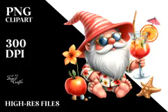 Gnome Drinking Cocktail in Summer Clothes PNG Product Image 2
