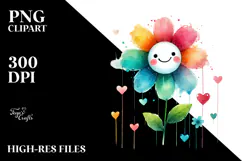 Colorful Washed Smiling Flower PNG Product Image 2