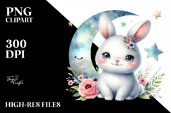 Colorful Baby Arctic Hare with Moon and Stars | Clipart Product Image 1