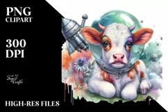 Baby Cow with Space Station PNG Product Image 1