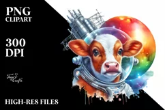 Baby Cow with Space Station PNG Product Image 1