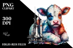 Baby Cow with Space Station PNG Product Image 3