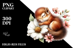 Digital Baby Squirrel Sleeping on Flower PNG Product Image 2