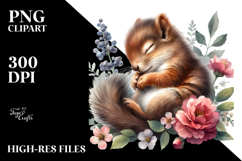 Digital Baby Squirrel Sleeping on Flower PNG Product Image 2