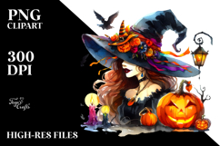 Vibrant Witch Halloween Drawing PNG Product Image 2