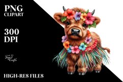Baby Highland Cow in Hula Skirt PNG Product Image 3
