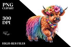 Baby Highland Cow in Hula Skirt PNG Product Image 1