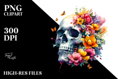 Colorful Skull and Spring Flowers PNG Product Image 2