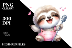 Cute Baby Sloth with Singer Look PNG Product Image 2