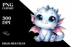 Cute Small Smile Big Eyes Baby Dragon | Clipart Product Image 3