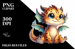 Cute Small Smile Big Eyes Baby Dragon | Clipart Product Image 3