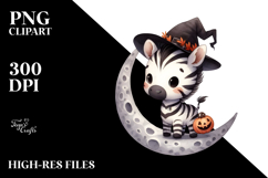 Simple Halloween Zebra on Moon, Cute PNG Product Image 2