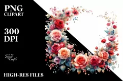 Colorful Red Roses Frame | Watercolor Clipart Product Image 1