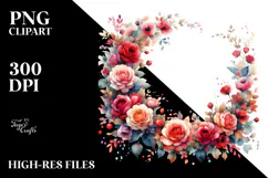 Colorful Red Roses Frame | Watercolor Clipart Product Image 2
