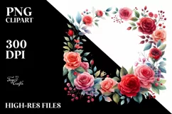 Colorful Red Roses Frame | Watercolor Clipart Product Image 3