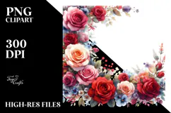 Colorful Red Roses Frame | Watercolor Clipart Product Image 2