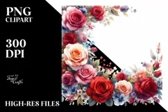 Colorful Red Roses Frame | Watercolor Clipart Product Image 1