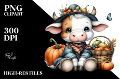 Baby Cow Holding Basket | Watercolor | Clipart Product Image 1