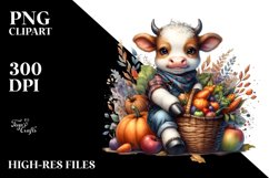 Baby Cow Holding Basket | Watercolor | Clipart Product Image 1