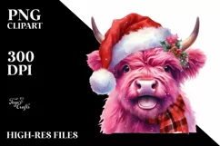 Excited Pink Highland Cow with Santa Hat Product Image 2