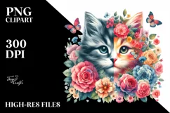 Retro Watercolor Vibrant Kitten | Sublimation | Clipart Product Image 3