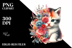 Retro Watercolor Vibrant Kitten | Sublimation | Clipart Product Image 1