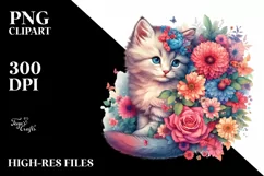 Retro Watercolor Vibrant Kitten | Sublimation | Clipart Product Image 1