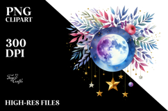 Vibrant Wimsical Moon Foliage Stars | Clipart Product Image 2