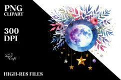 Vibrant Wimsical Moon Foliage Stars | Clipart Product Image 2