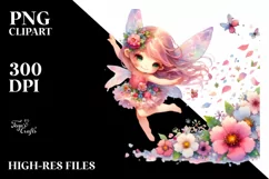 Colorful Fairy Tumbling with Petals Clipart Product Image 1
