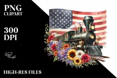 Vintage Train with Flowers and USA Flag | Sublimation Product Image 1