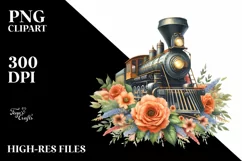 Vintage Train with Flowers and USA Flag | Sublimation Product Image 3