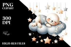 Whimsical Baby Seal on Cloud Clipart Product Image 2