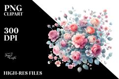 Colorfull Watercolor Pink Roses PNG Product Image 2