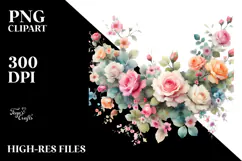 Colorfull Watercolor Pink Roses PNG Product Image 2