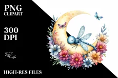 Vibrant Baby Dragonfly on Moon Clipart Product Image 3