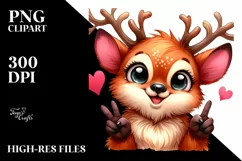 Funny Cute Deer Portrait Smiling Love | Sublimation Clipart Product Image 1