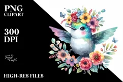 Cute Hummingbird with Flower Crown PNG Product Image 1