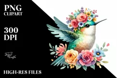 Cute Hummingbird with Flower Crown PNG Product Image 1