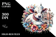 Baby Cow in Italian Piazza PNG Product Image 1