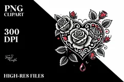 Tattoo Style Heart Roses PNG Product Image 2