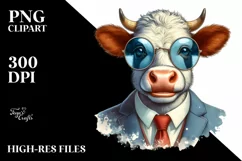 Funny Cute Cow Smiling Suit Retro | Sublimation Clipart Product Image 1