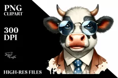 Funny Cute Cow Smiling Suit Retro | Sublimation Clipart Product Image 1