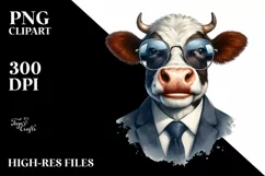 Funny Cute Cow Smiling Suit Retro | Sublimation Clipart Product Image 3